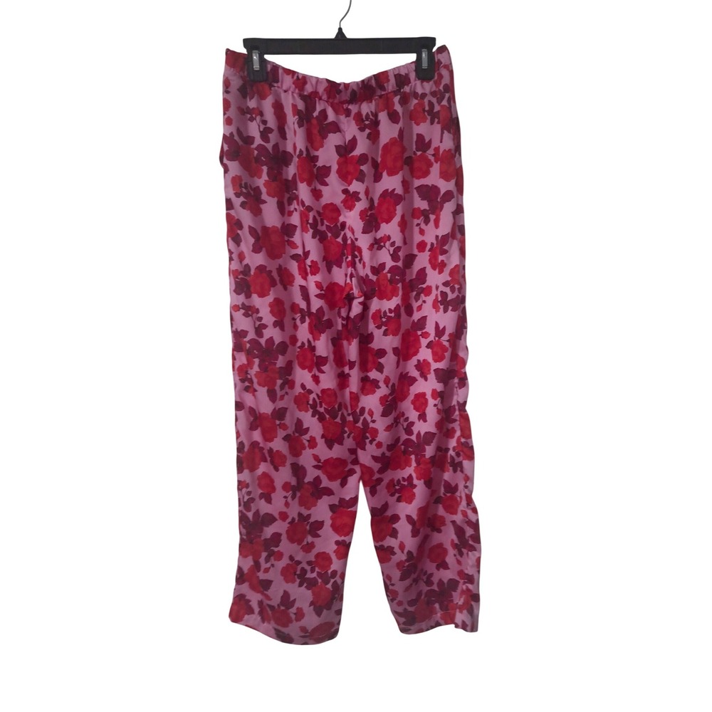 LOFT Sleep Womens Medium Pink Red Rose Floral Wide Leg Pajama Pants Loungewear - Picture 2 of 3